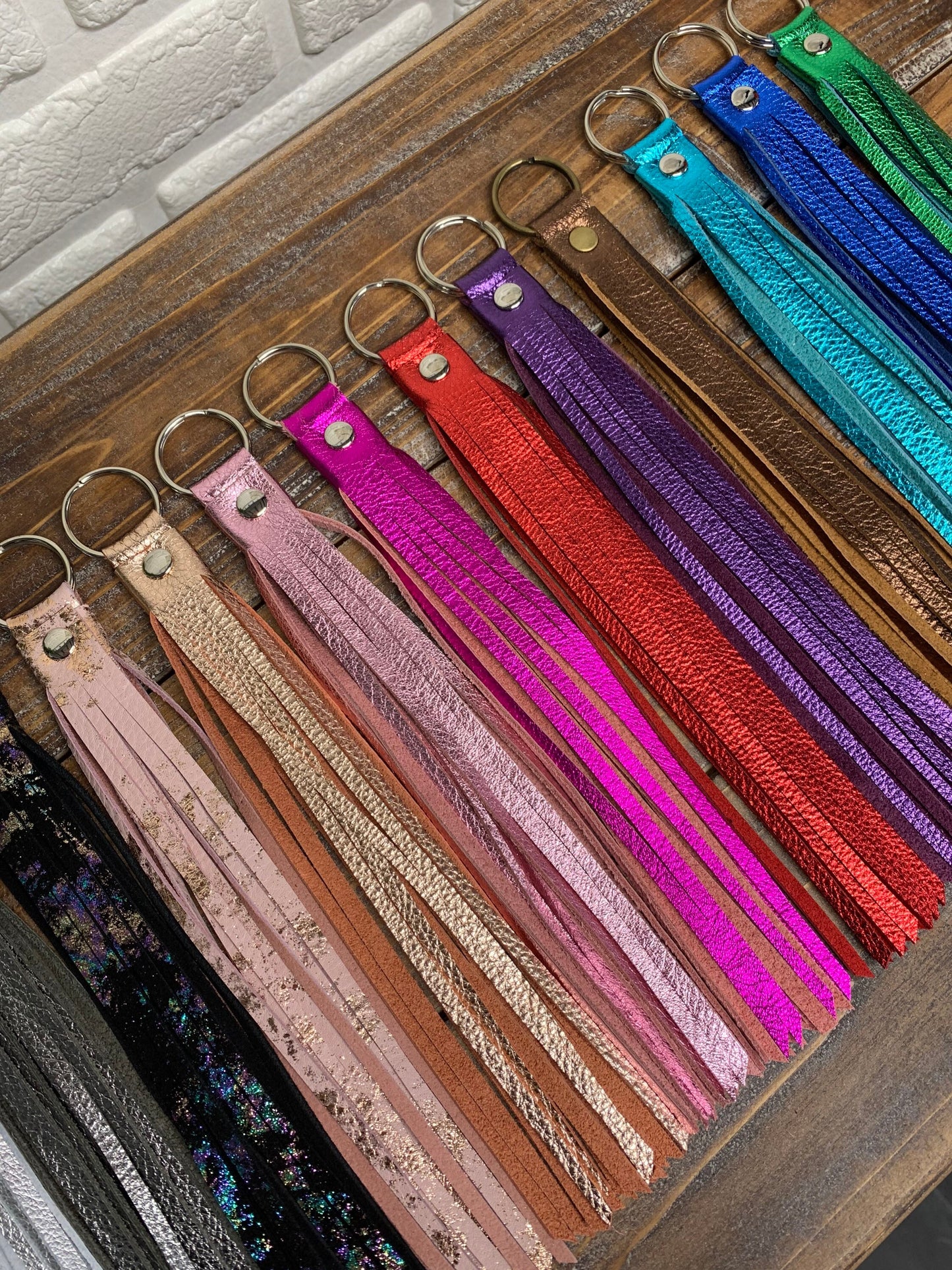 Metallic Leather tassel, single leather purse charm, leather key ring, leather zipper pull, tassels for handbags, genuine leather key chain