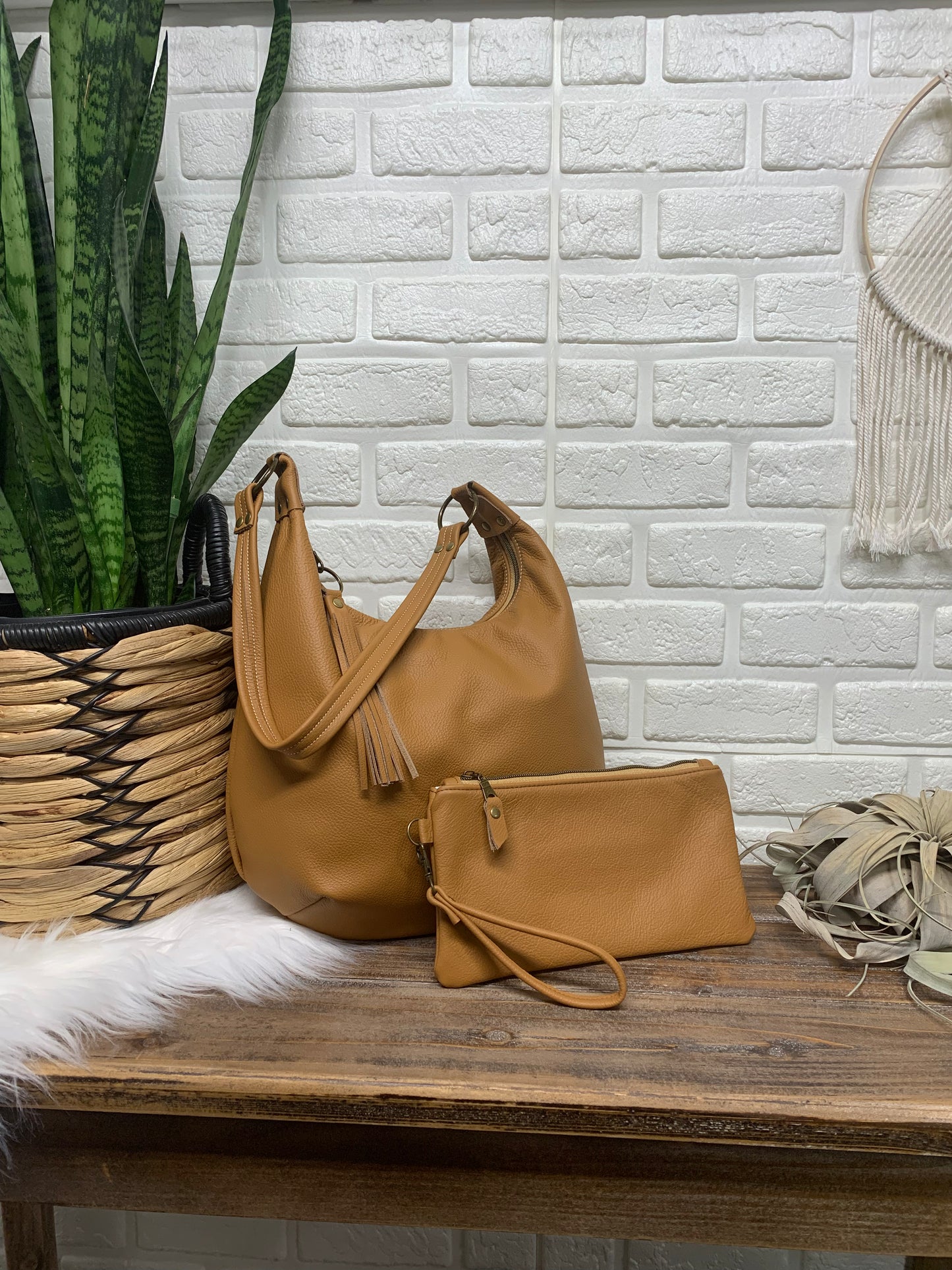 Caramel leather hobo bag, genuine leather handbag
