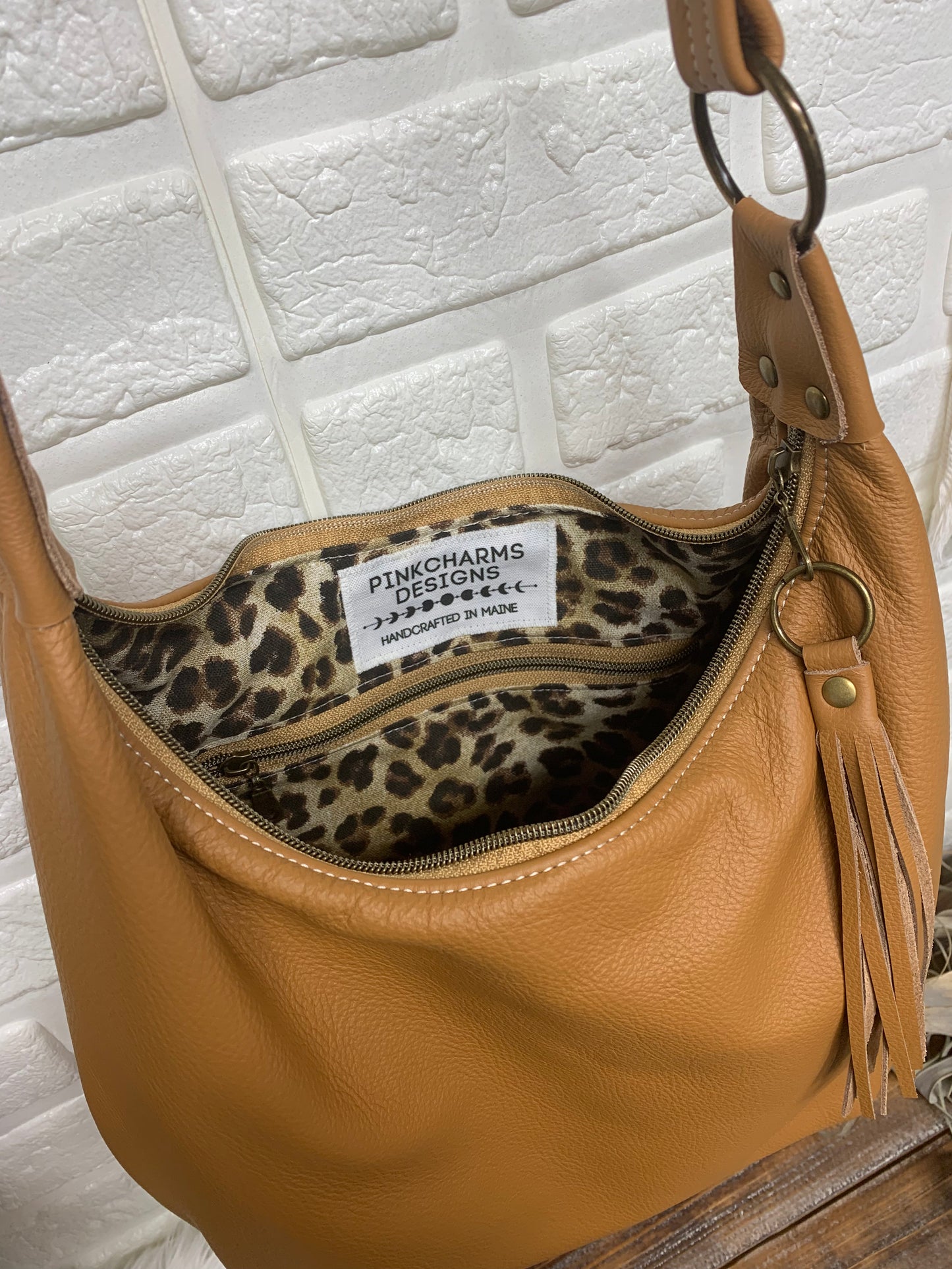 Caramel leather hobo bag, genuine leather handbag