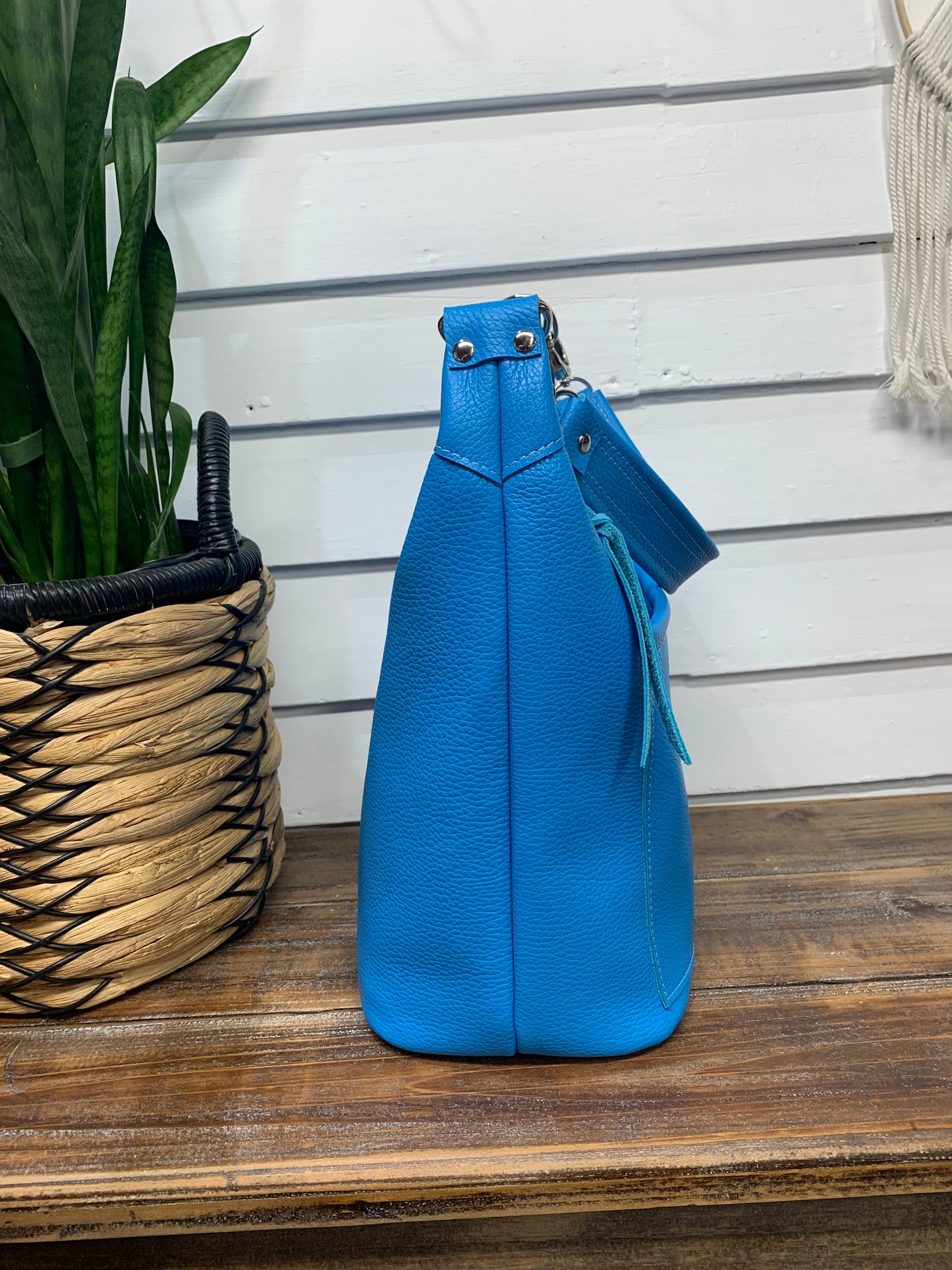 Jasper Bucket bag, Bright Blue Italian pebble grain leather
