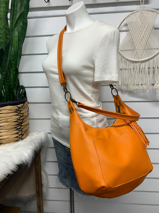Onyx hobo bag, Pumpkin Italian pebble grain leather crossbody