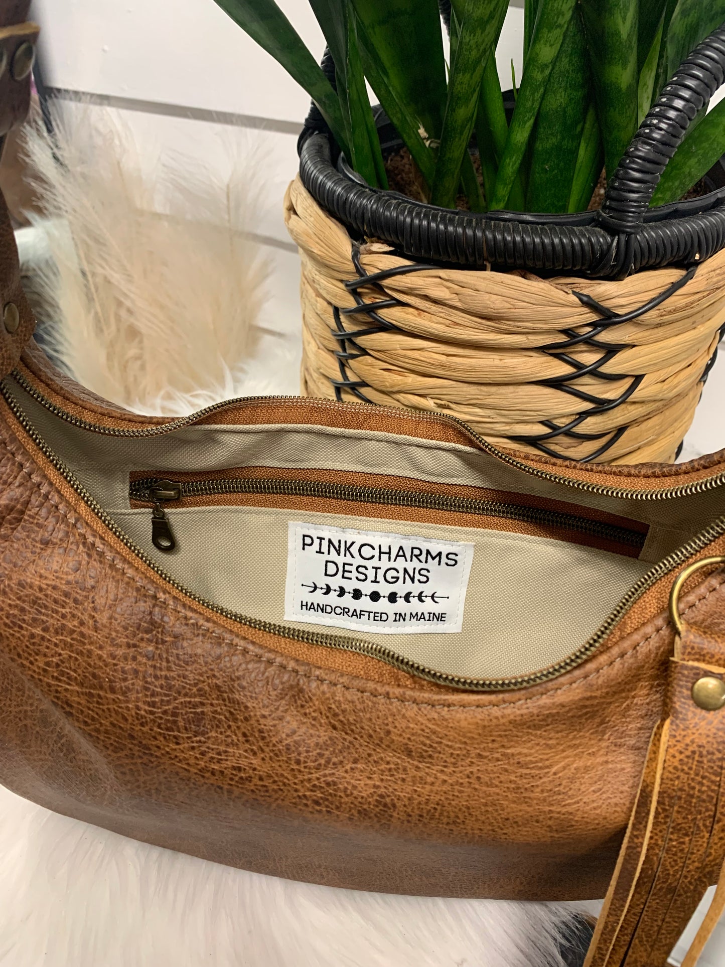 Small hobo bag Saddle brown leather, shoulder strap