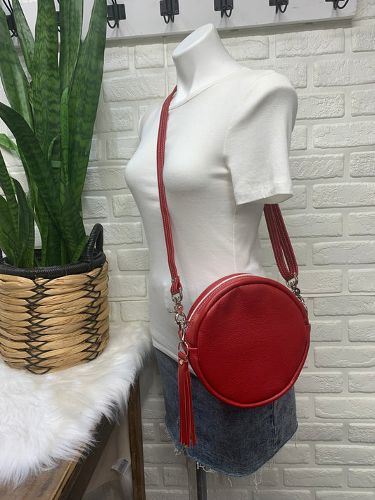 Moonstone crossbody bag, red leather, Circle bag