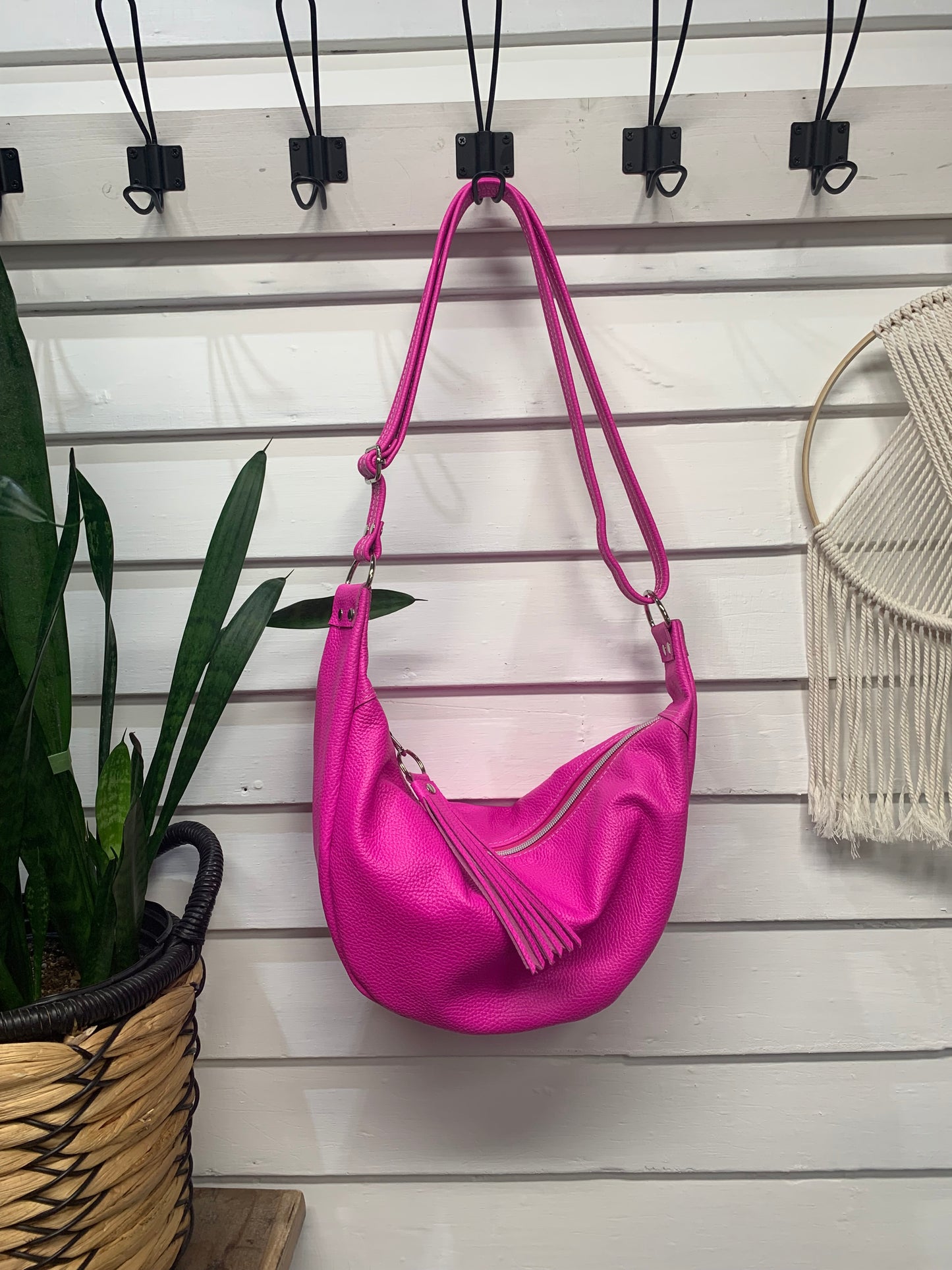 Half moon crossbody hobo bag Dream Pink Italian leather