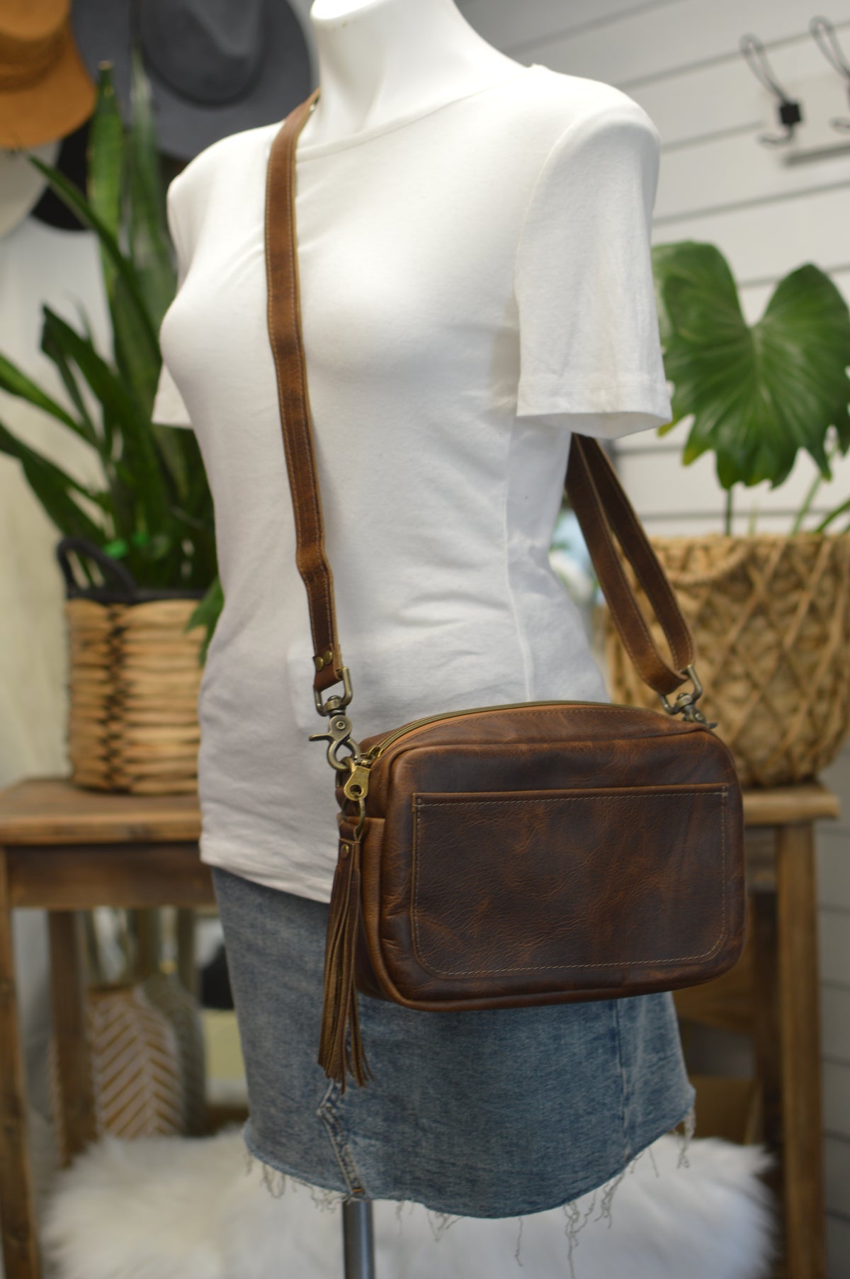 Emerald crossbody bag, brown Bison leather