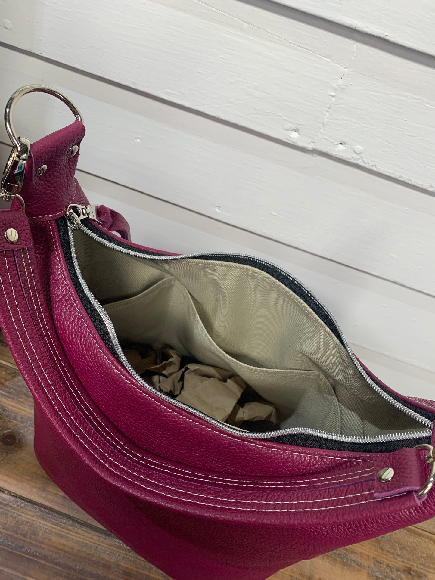 Jasper Bucket bag, Berry Italian pebble grain leather