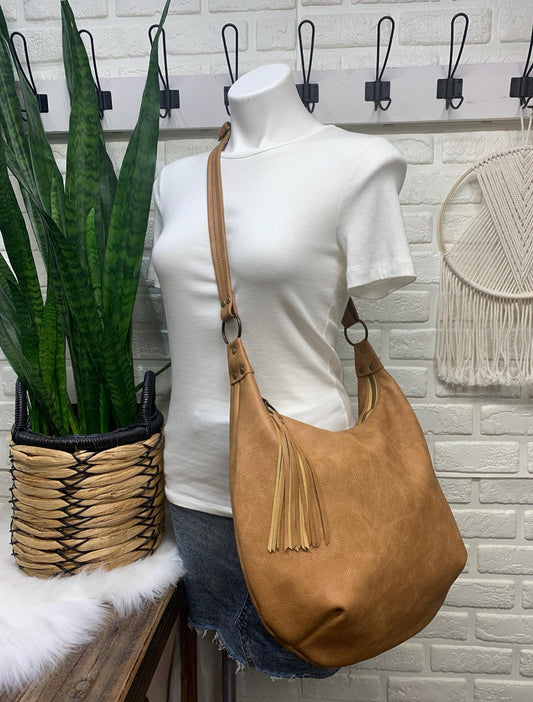 Caramel two toned leather hobo bag,  genuine leather handbag