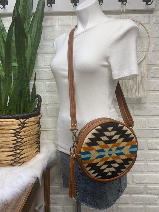 Moonstone crossbody bag, Rancho Arroyo brown  wool, Circle bag