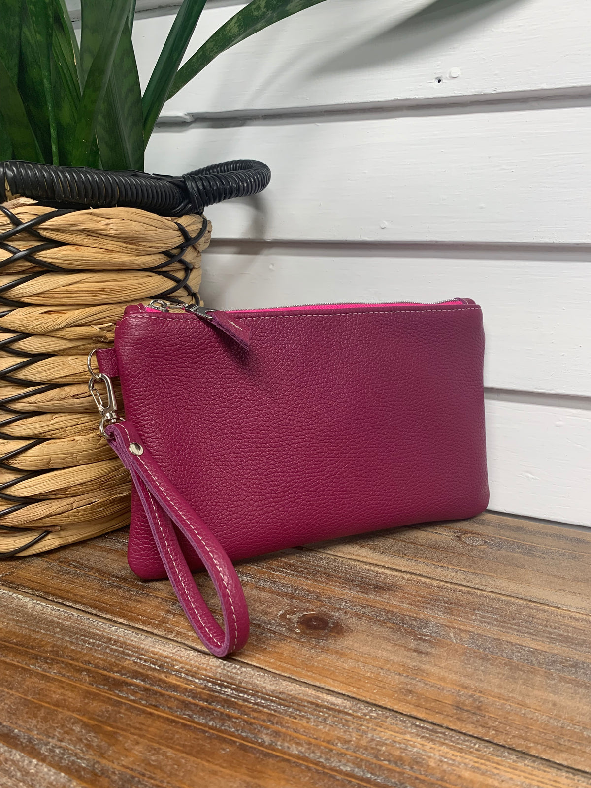 Custom Berry Leather wristlet wallet clutch