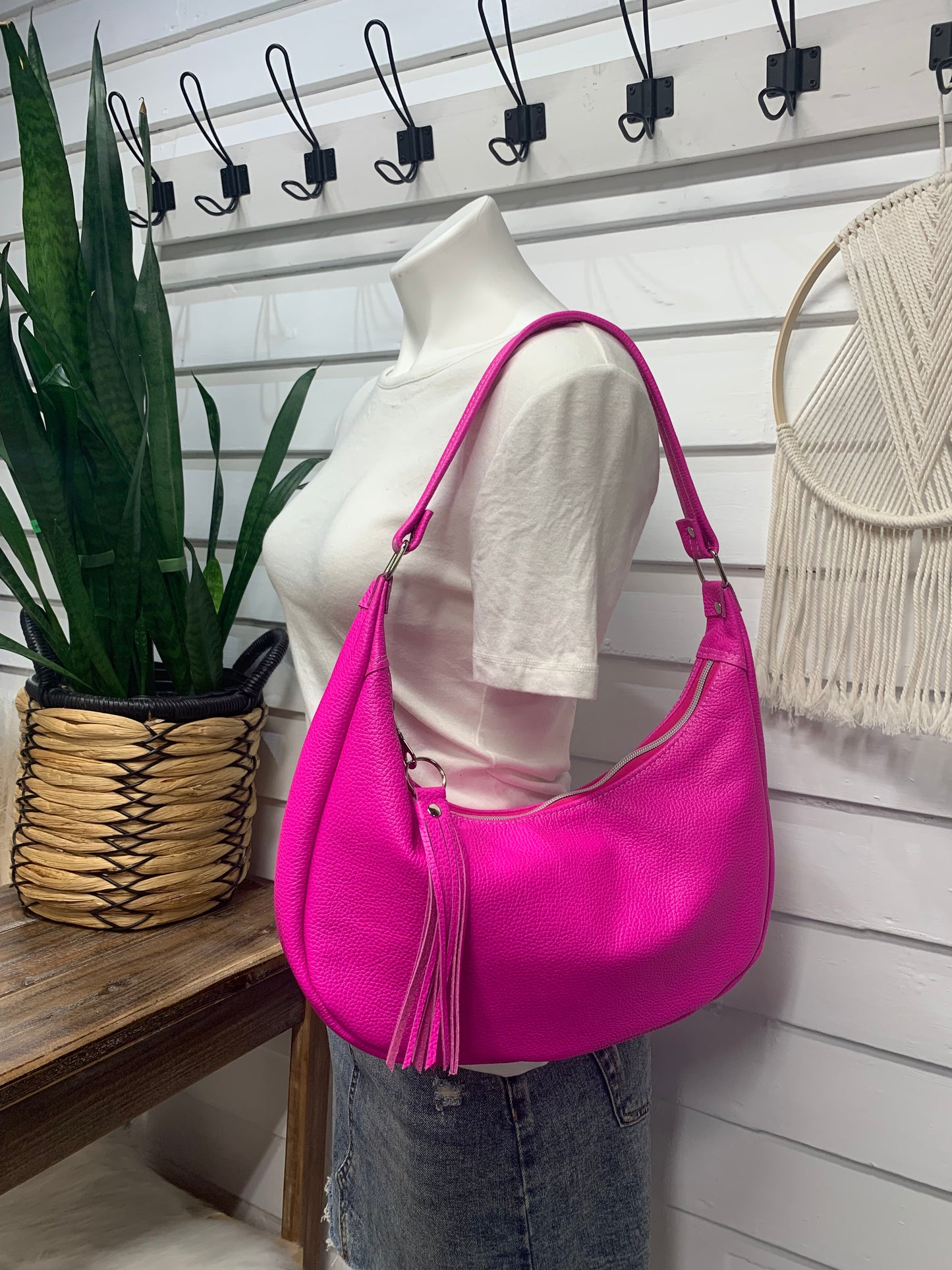 Garnet small hobo bag Dream Pink Italian leather, shoulder strap
