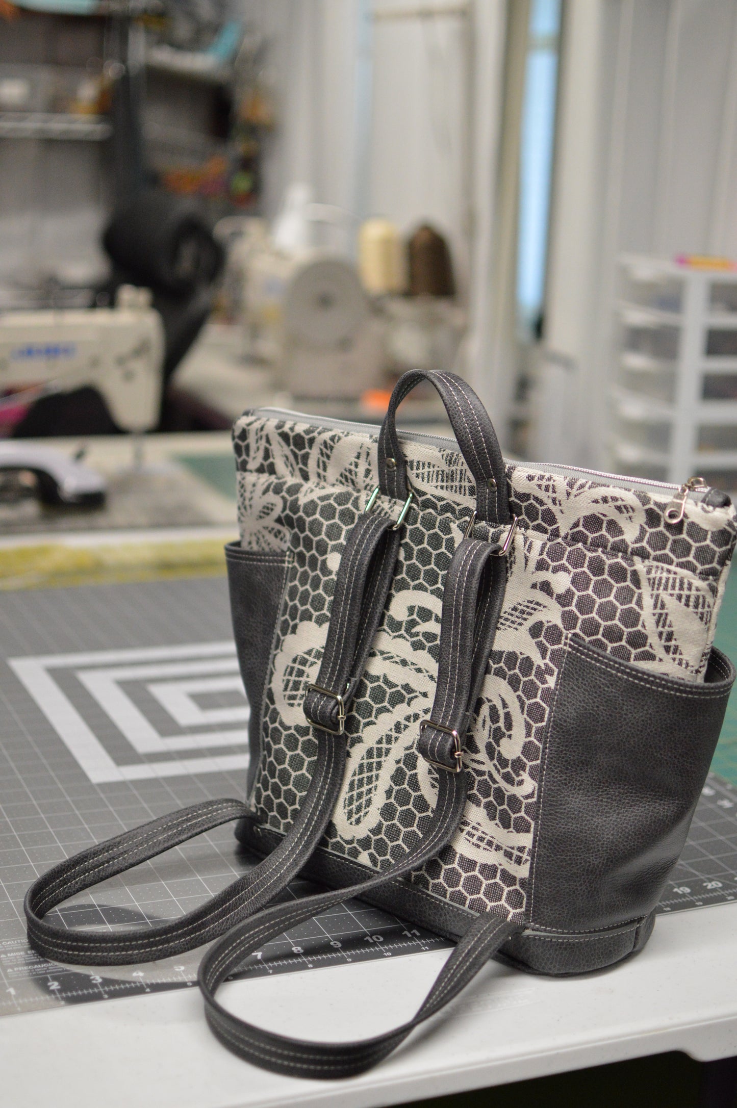 Bucket backpack with side pockets, Smitten wovens wrap scrap