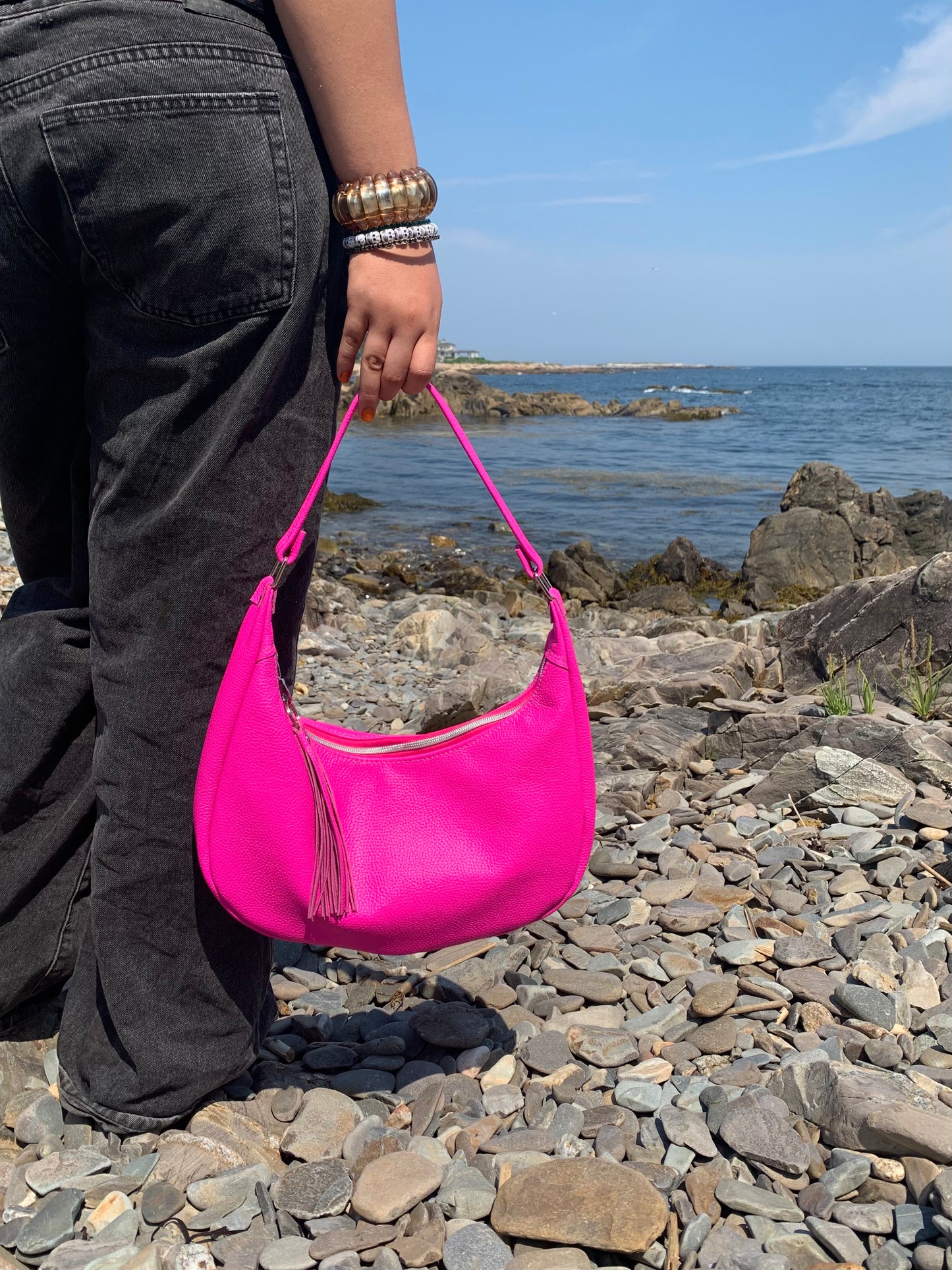 Garnet small hobo bag Dream Pink Italian leather, shoulder strap