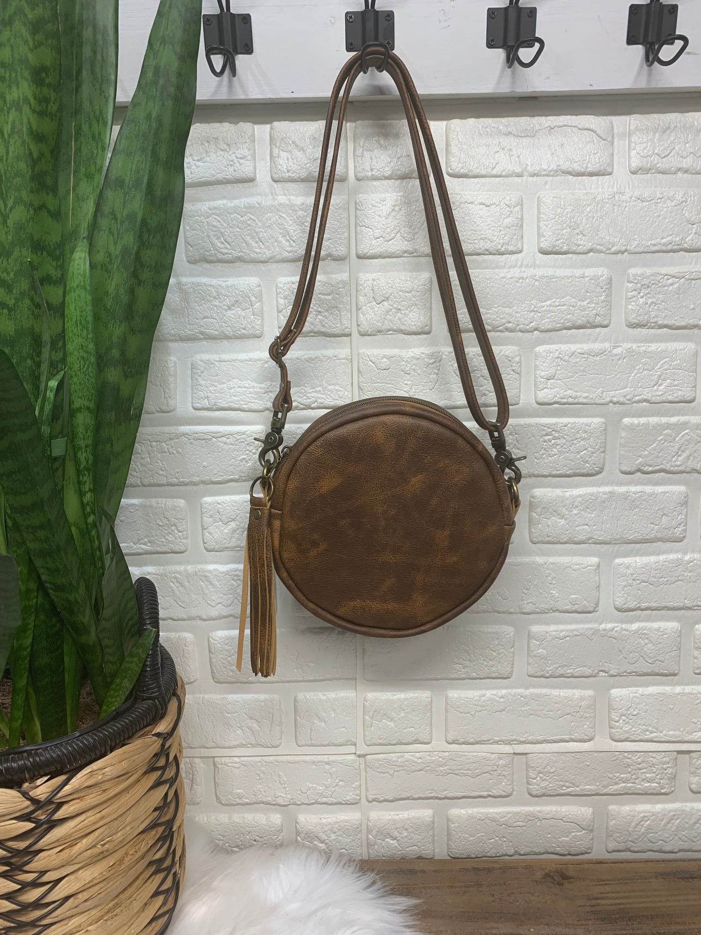 Moonstone crossbody bag, Saddle brown leather, Circle bag