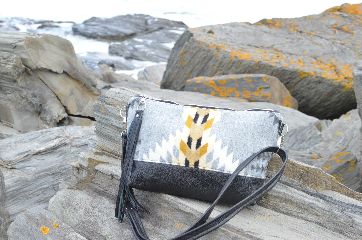 XL Ruby crossbody bag, Rancho Arroyo silver wool, black genuine leather