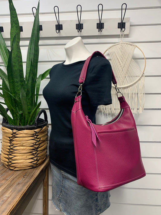 Jasper Bucket bag, Berry Italian pebble grain leather