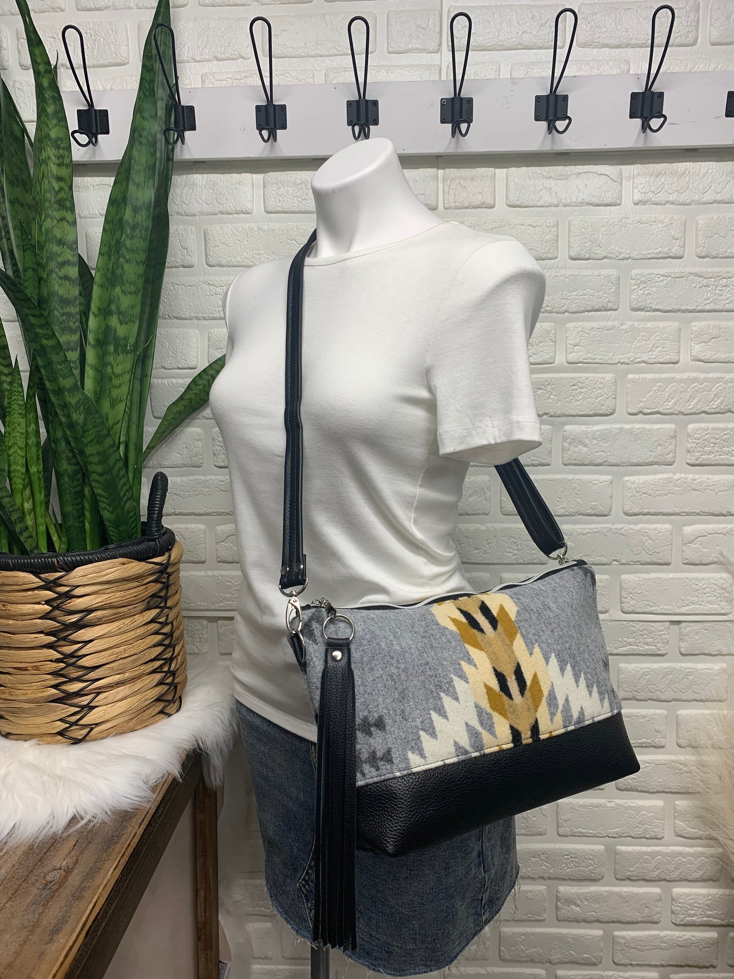 XL Ruby crossbody bag, Rancho Arroyo silver wool, black genuine leather