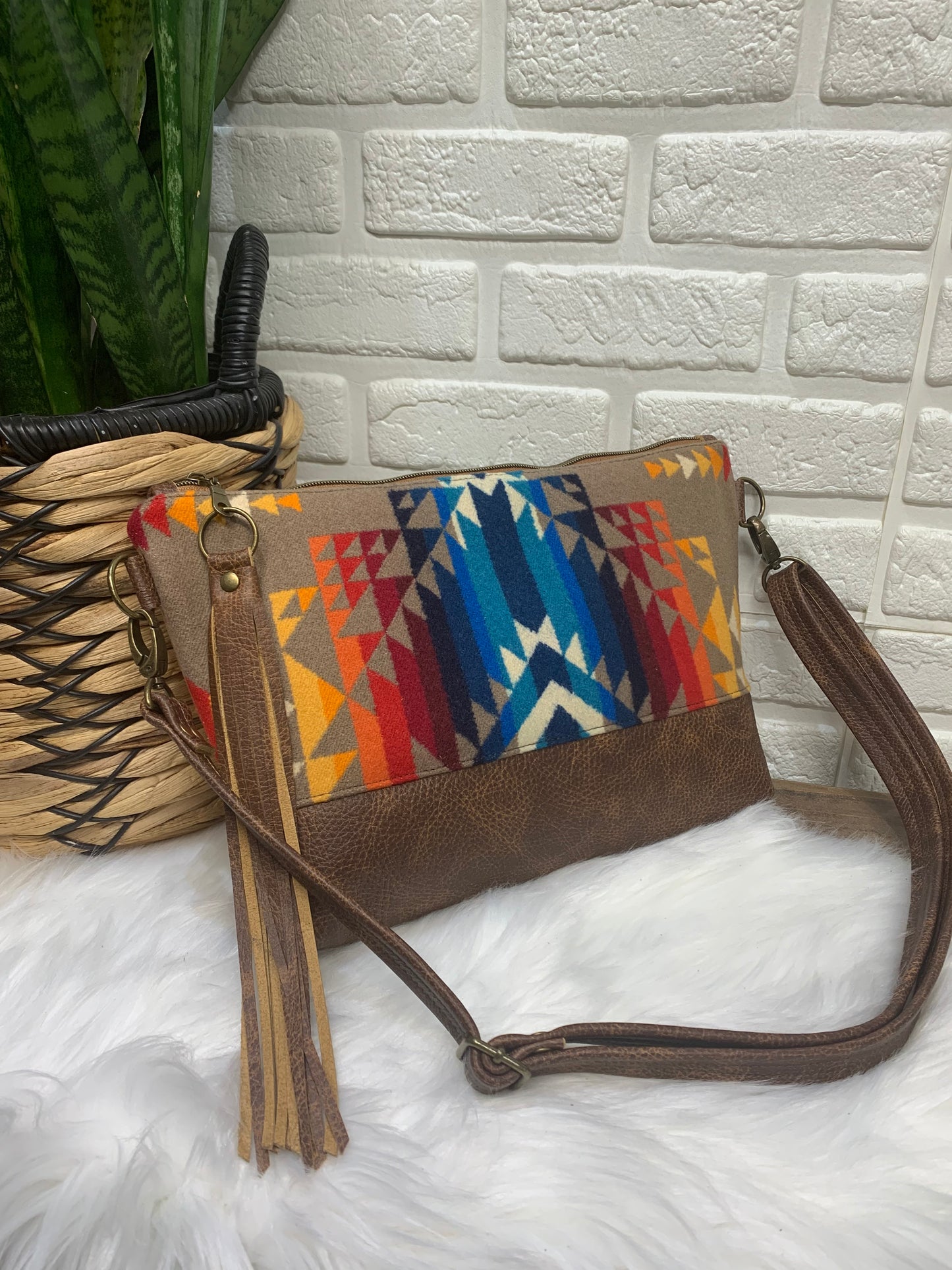 XL Ruby crossbody bag, Pilot Rock wool, saddle brown genuine leather