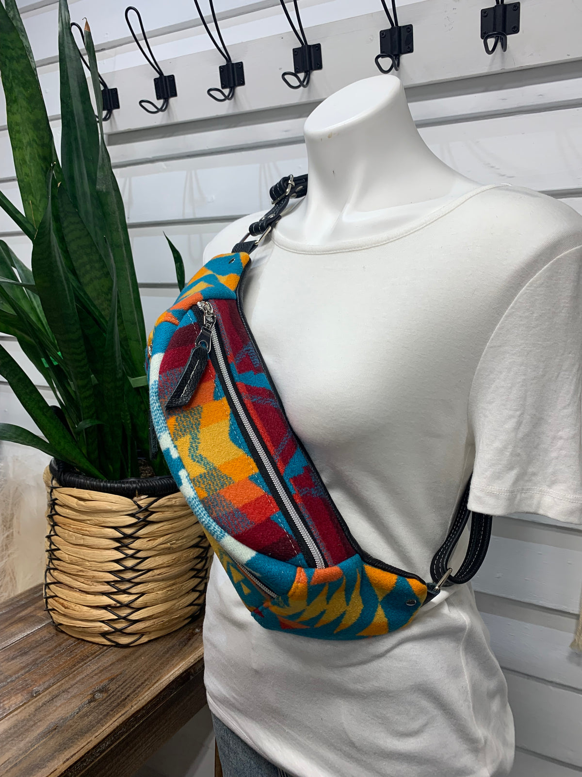 Jade Sling bag All Over Turquoise wool and black leather crossbody