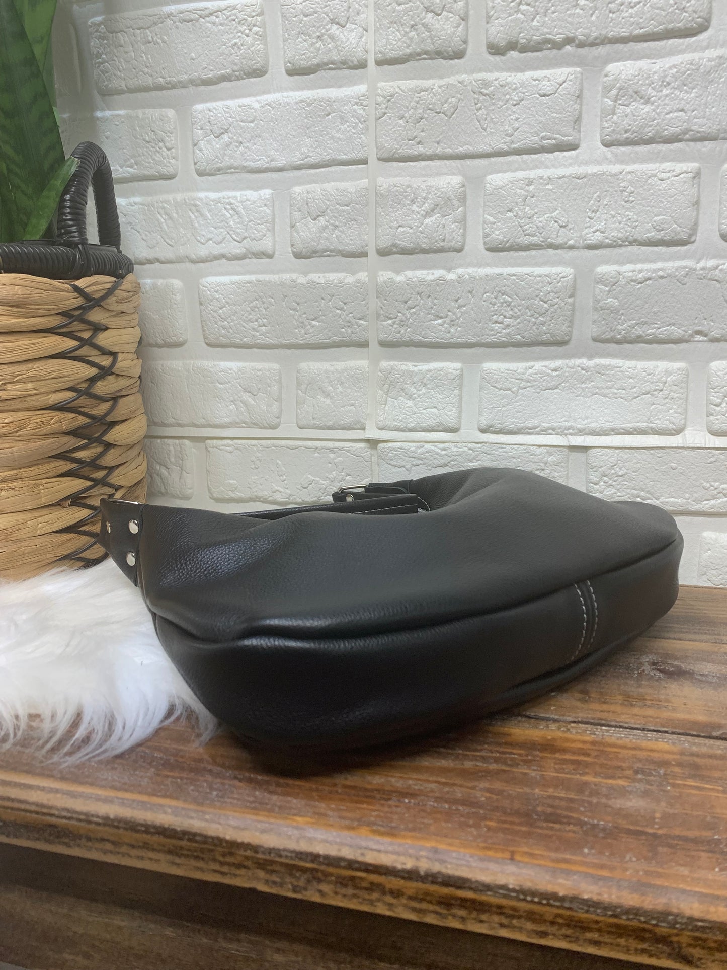 Small hobo bag Black Italian leather, shoulder strap