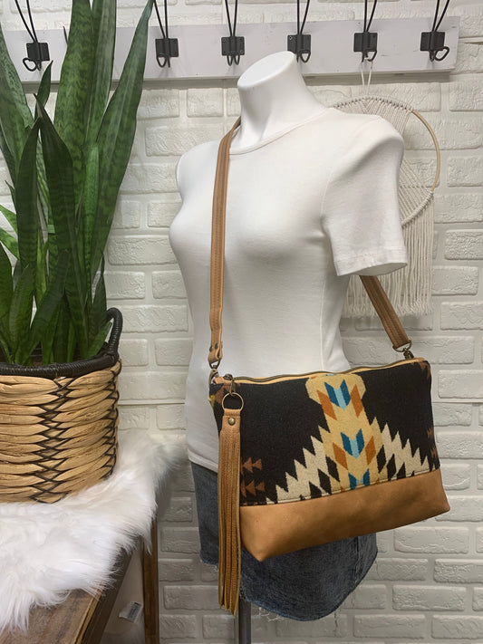 XL Ruby crossbody bag, Rancho Arroyo wool, caramel genuine leather