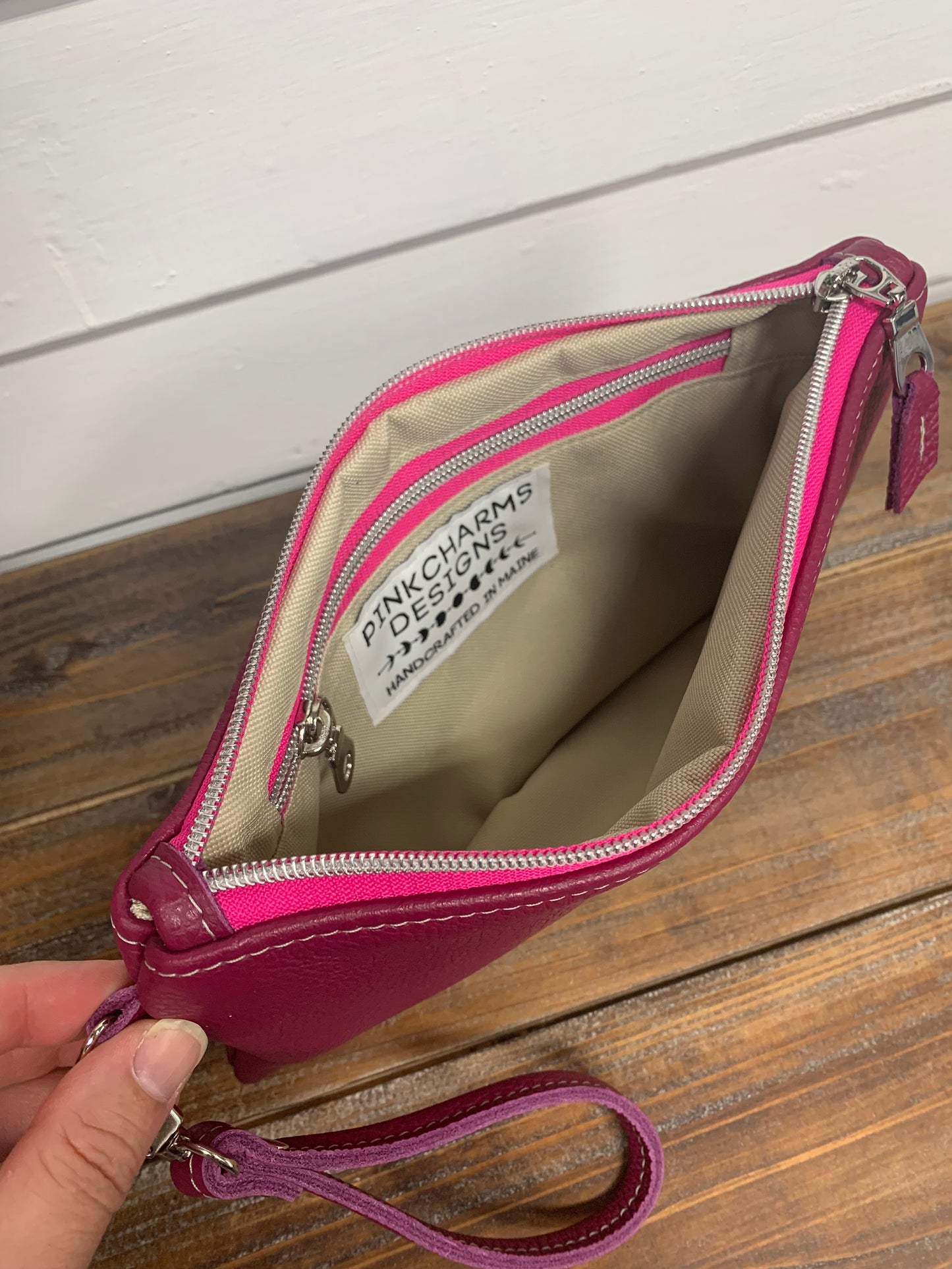 Custom Berry Leather wristlet wallet clutch
