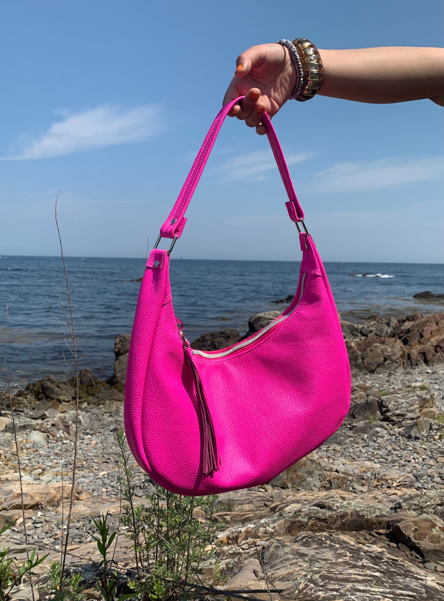 Garnet small hobo bag Dream Pink Italian leather, shoulder strap
