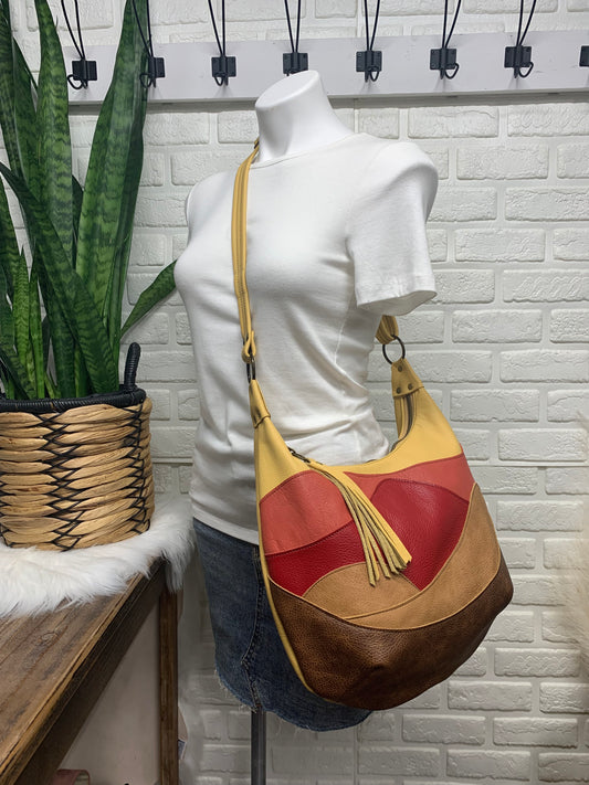 Patchwork leather hobo bag, Sunset