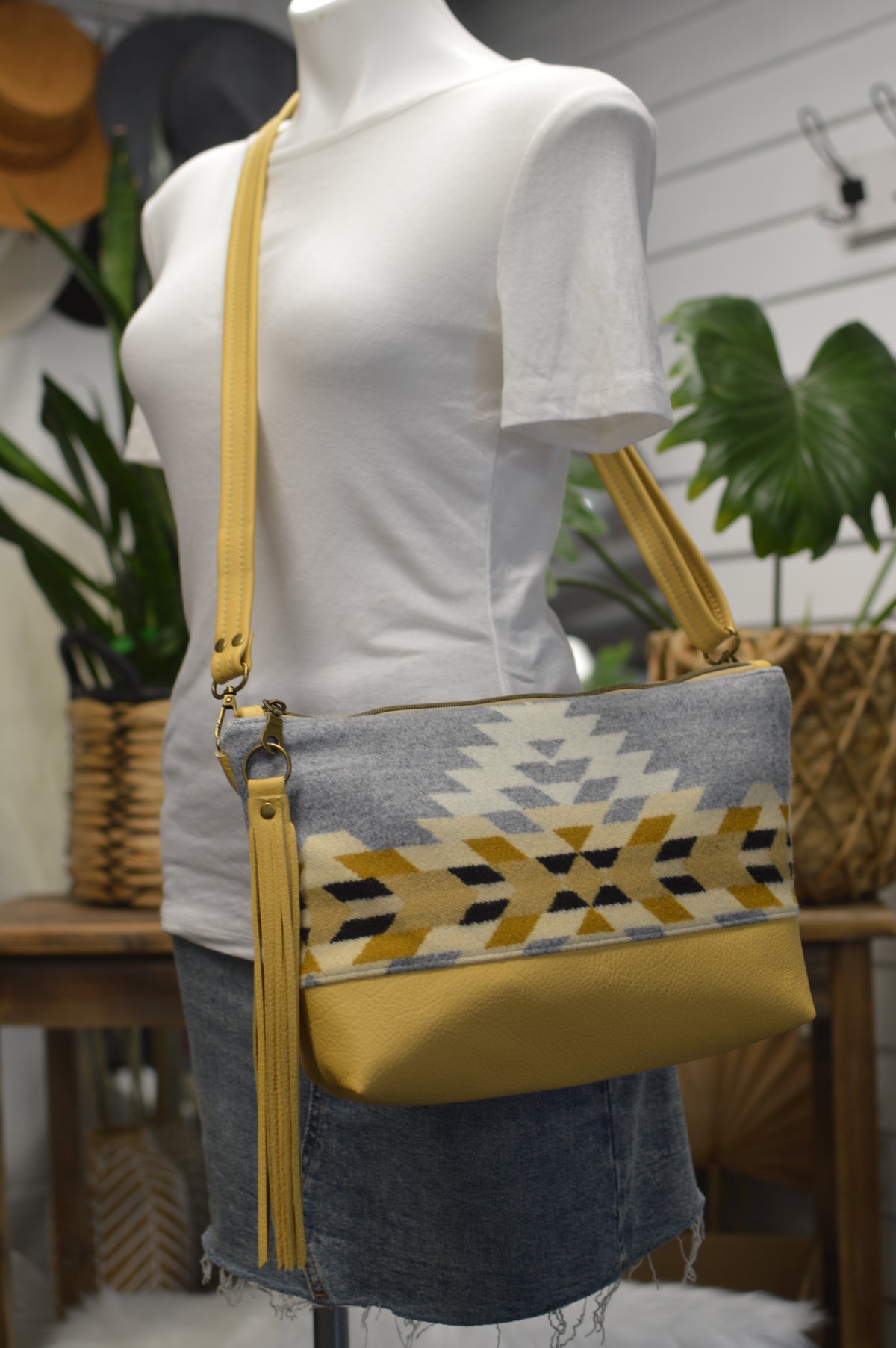XL Ruby crossbody bag, Rancho Arroyo silver wool, yellow leather