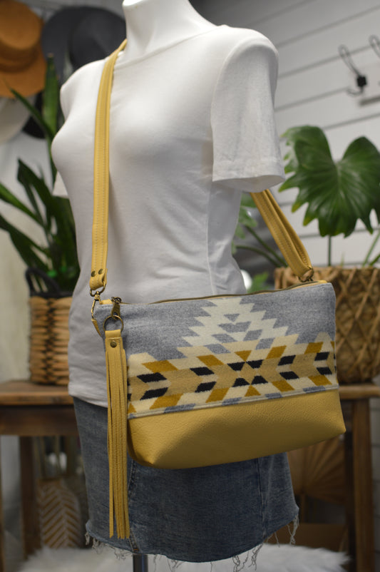 XL Ruby crossbody bag, Rancho Arroyo silver wool, yellow leather
