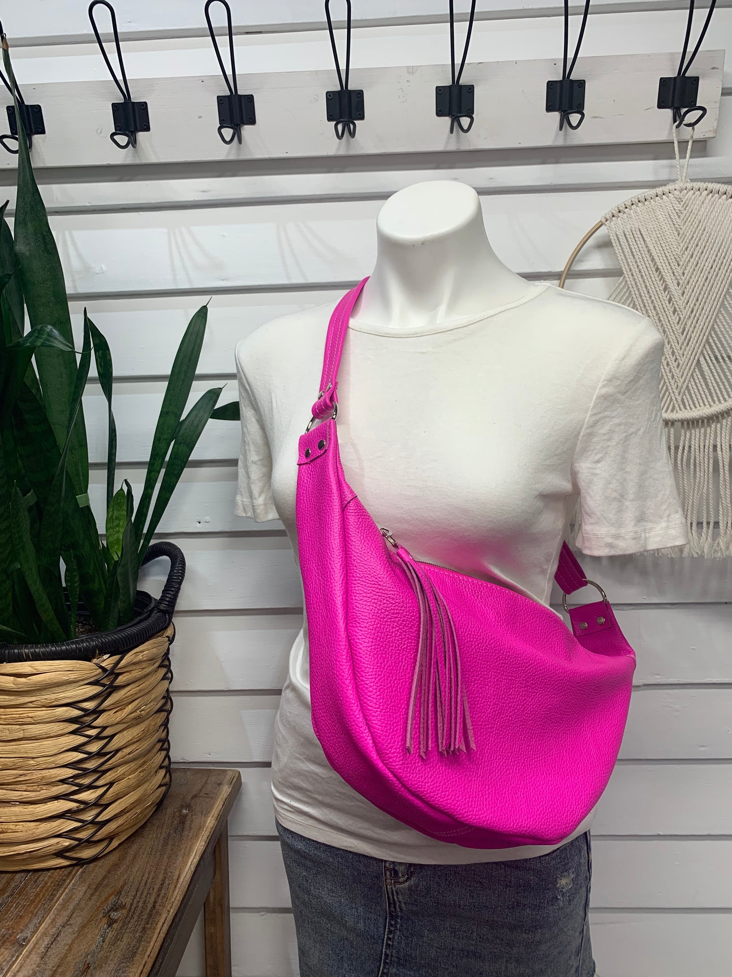 Half moon crossbody hobo bag Dream Pink Italian leather