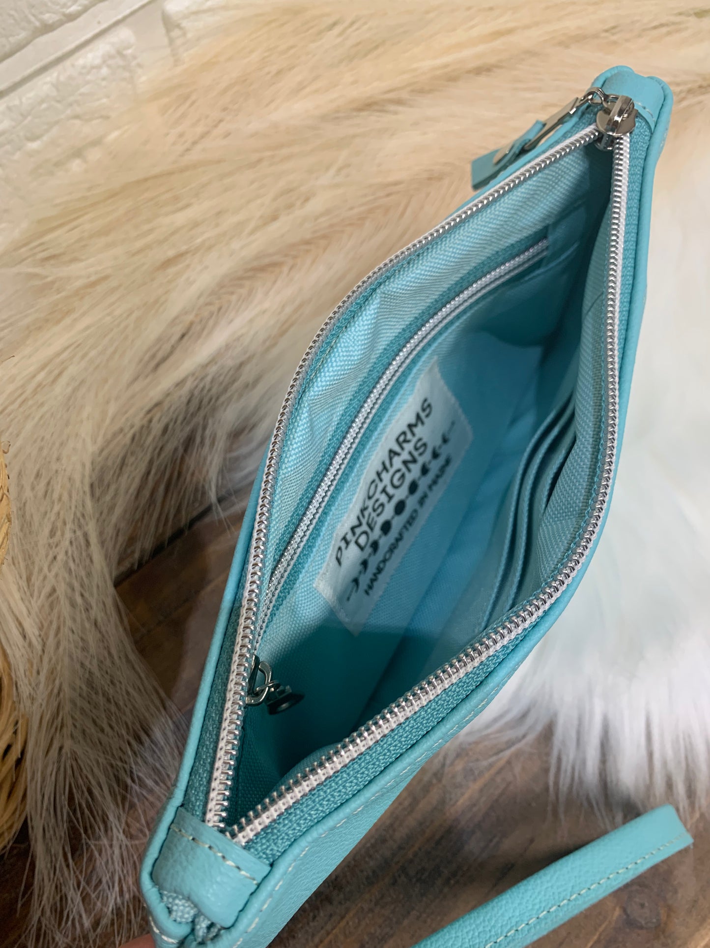 Aqua Leather wristlet wallet clutch