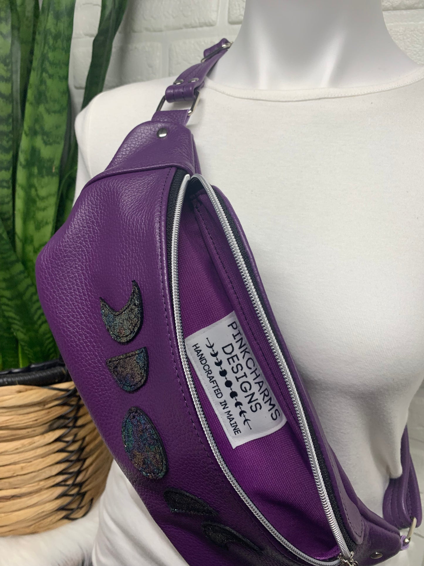 Jade Sling bag Purple leather moon phase crossbody