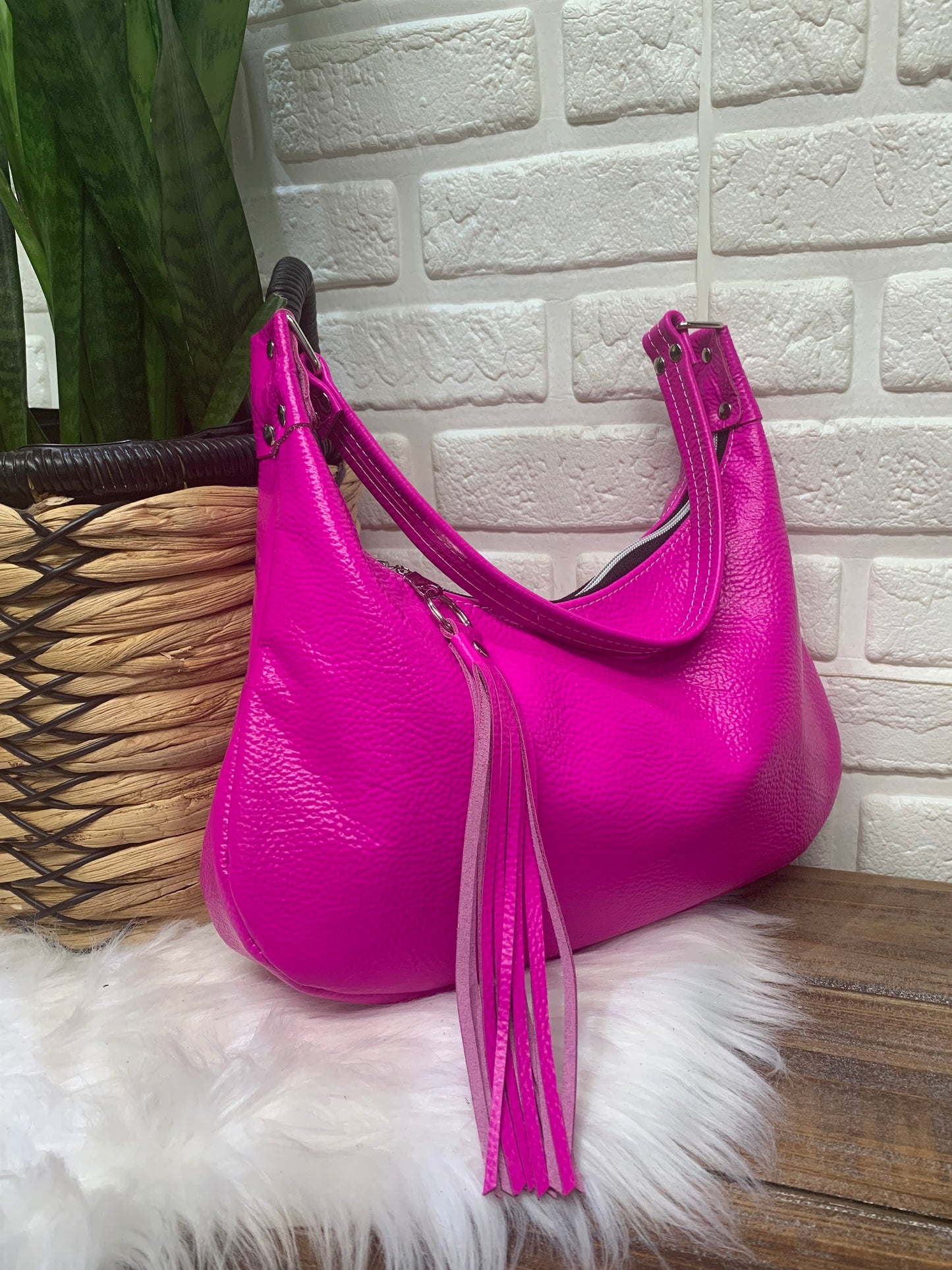 Small hobo bag Dream Pink Italian leather, shoulder strap
