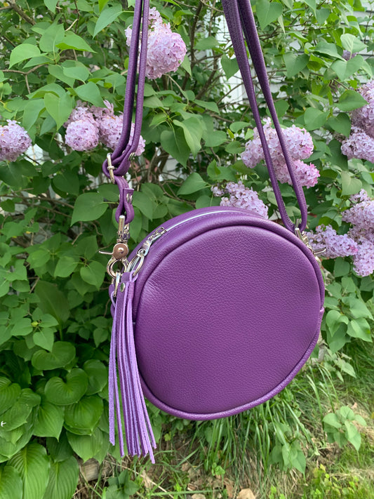 Moonstone crossbody bag, Purple leather, Circle bag