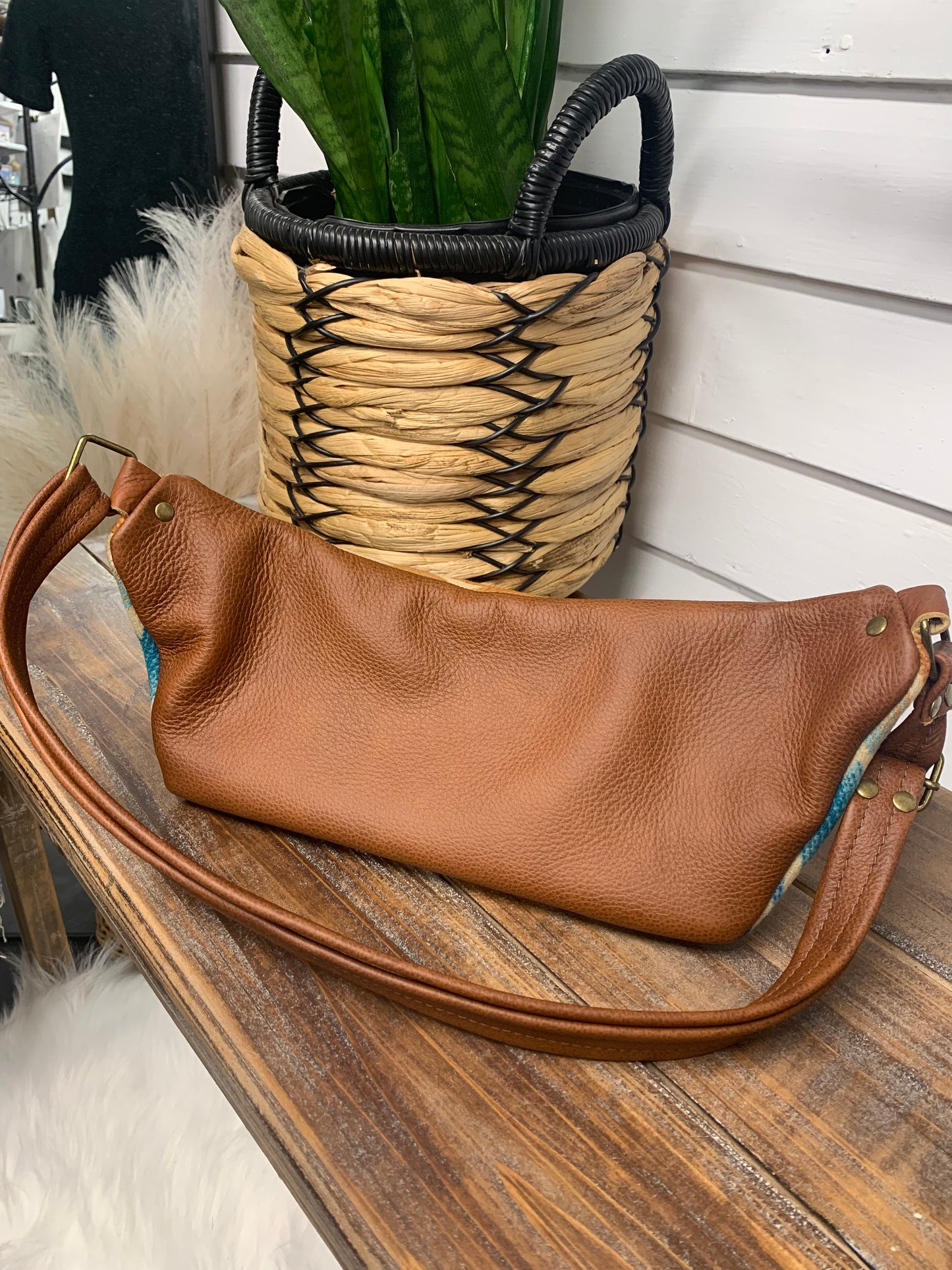 Jade Sling bag Pagosa Springs wool and spice leather crossbody