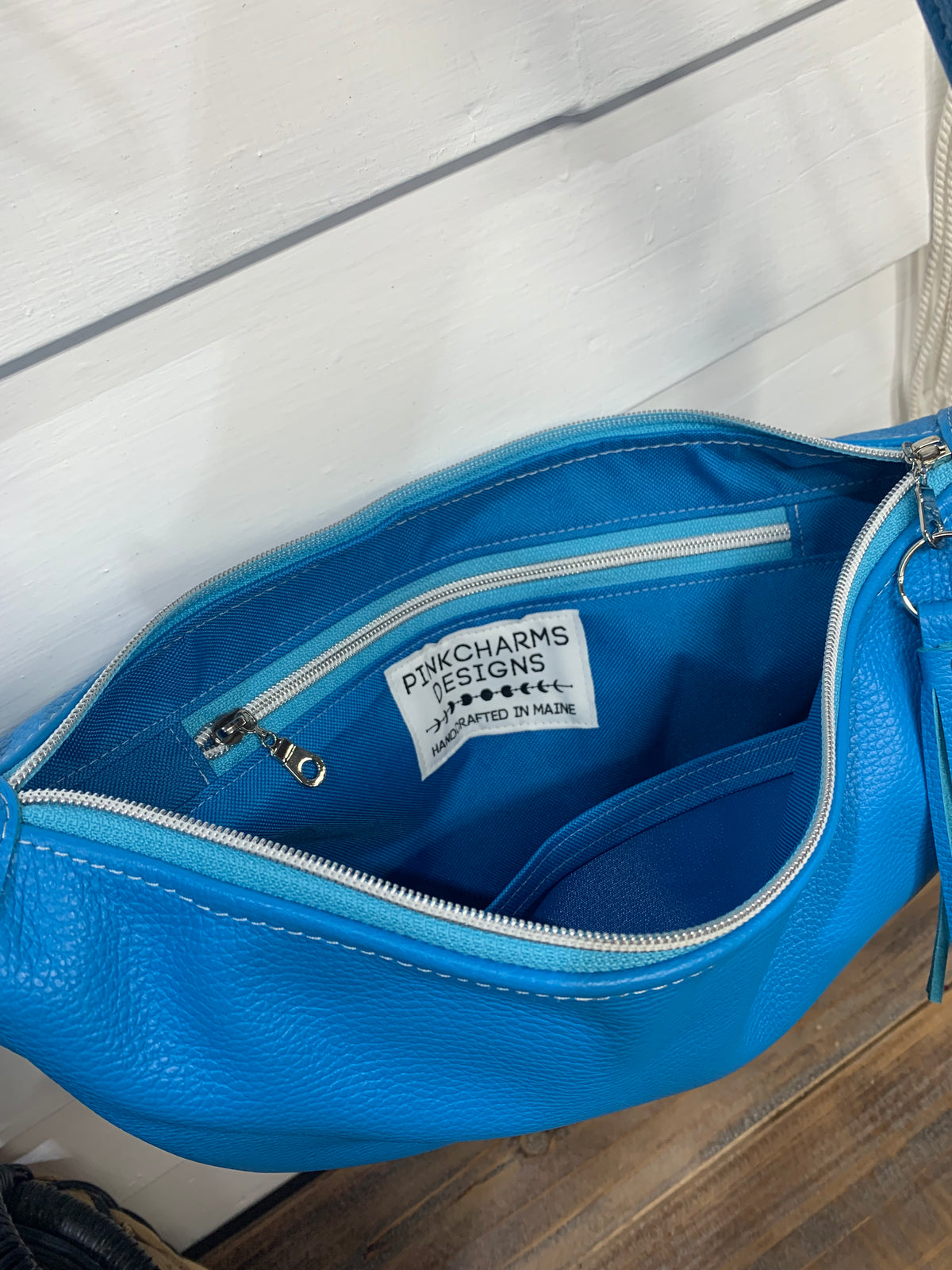 Half moon crossbody hobo bag Bright Blue Italian leather