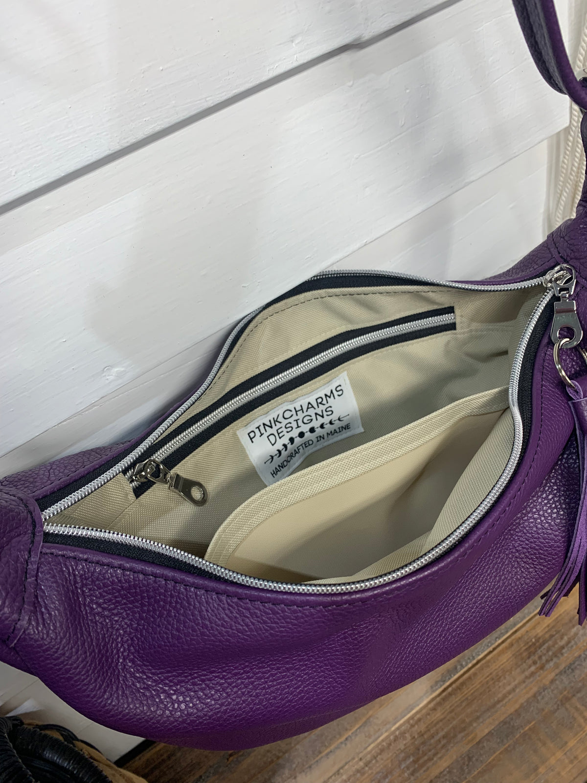 Half moon crossbody hobo bag Purple Italian leather