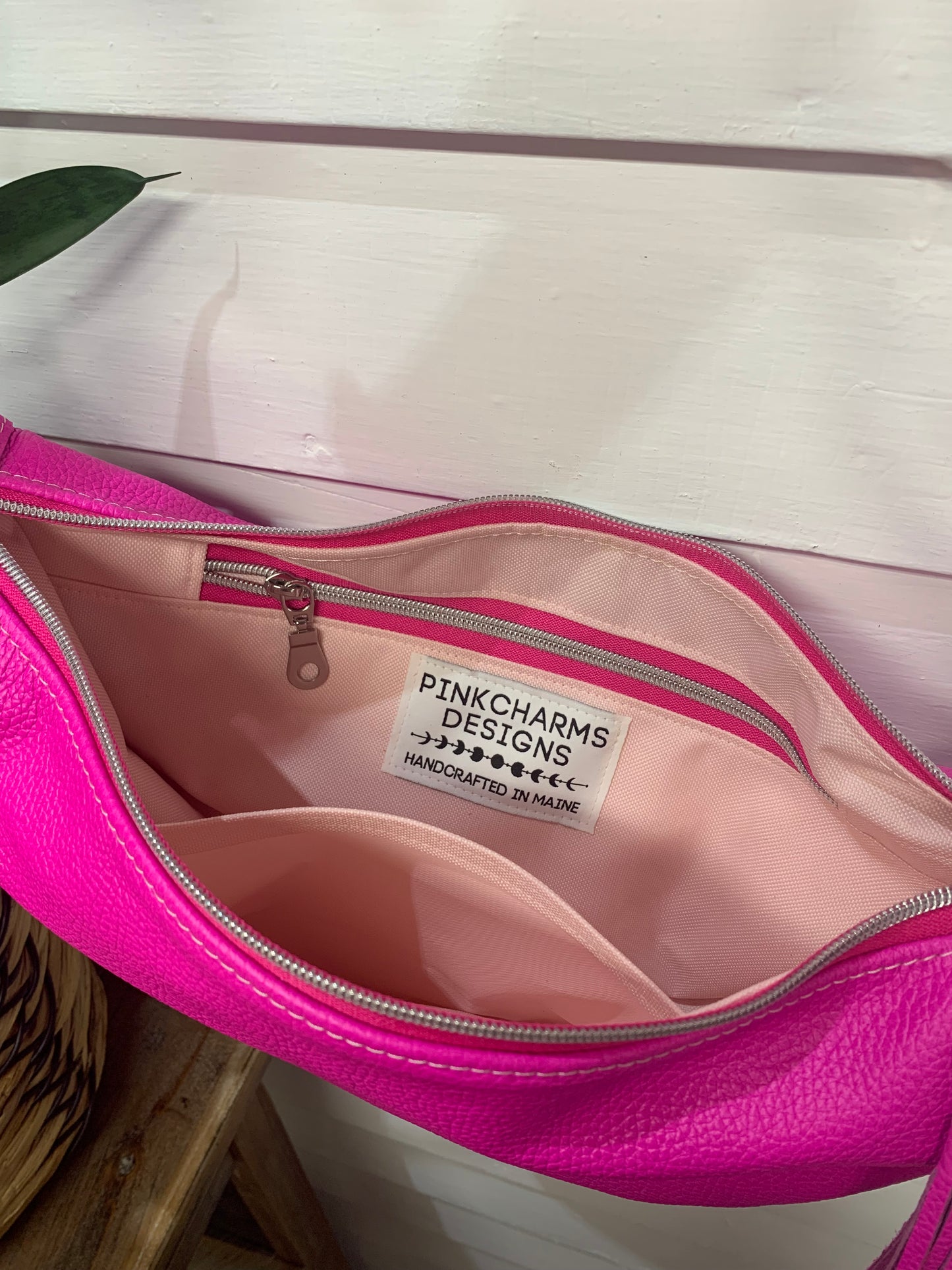 Half moon crossbody hobo bag Dream Pink Italian leather