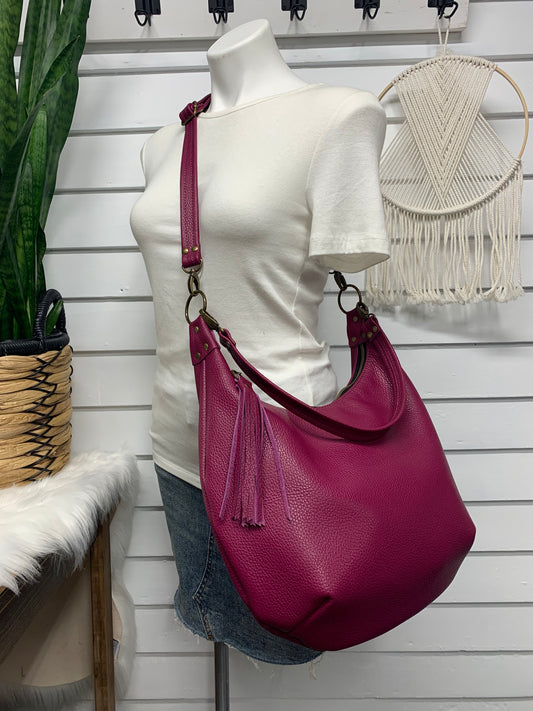 Onyx hobo bag, Berry Italian pebble grain leather crossbody