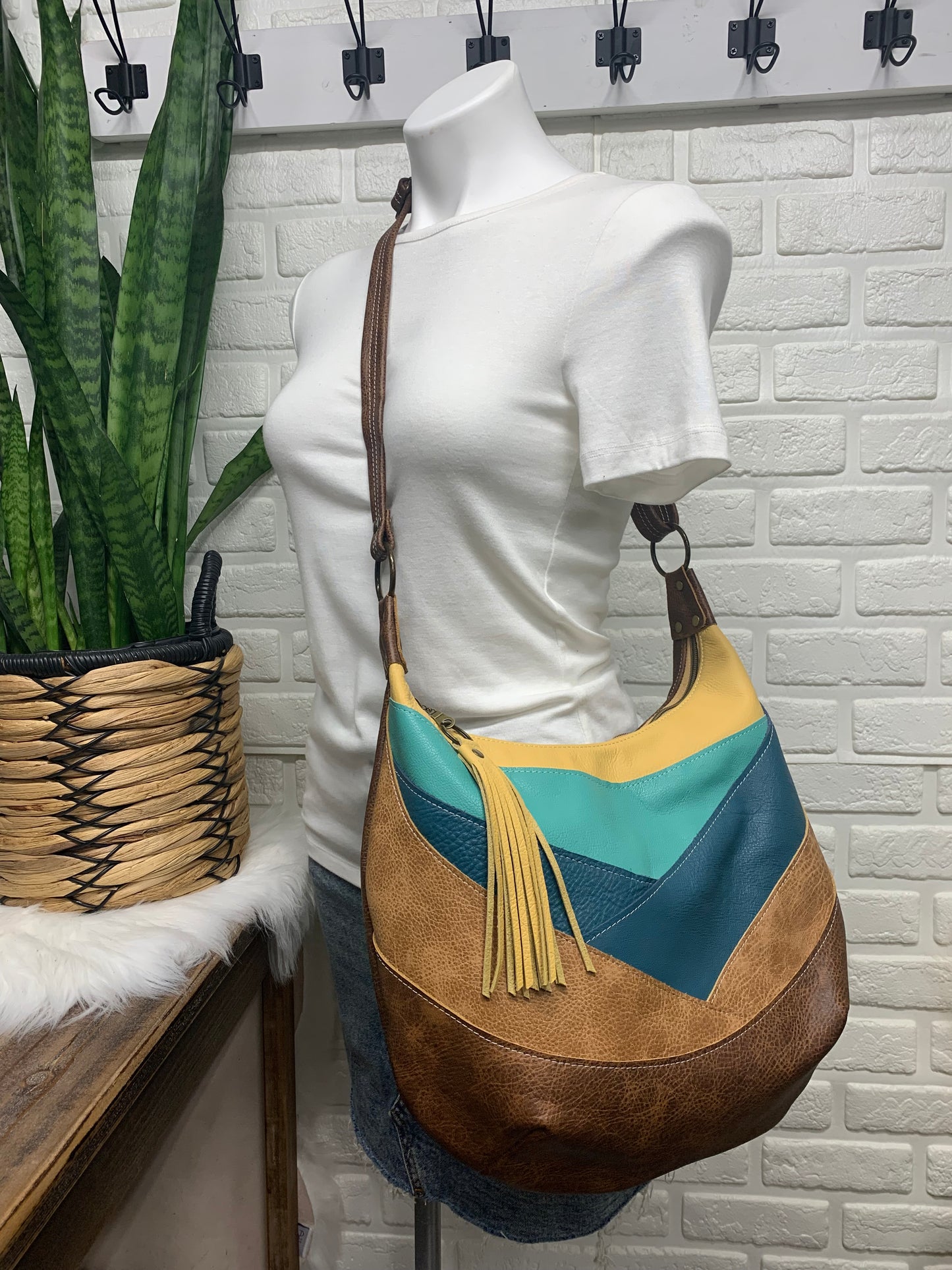 Patchwork leather hobo bag, beach