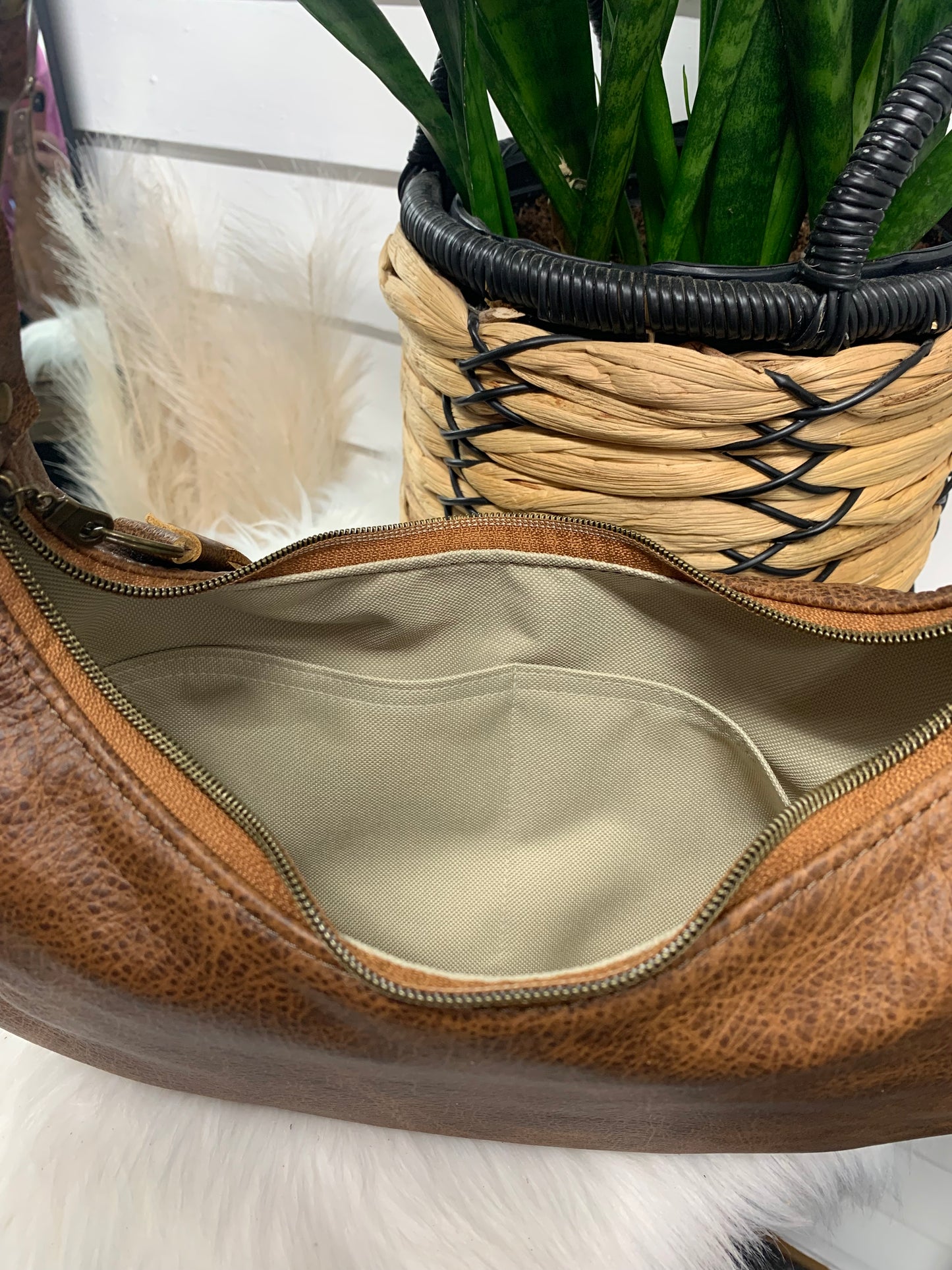 Small hobo bag Saddle brown leather, shoulder strap