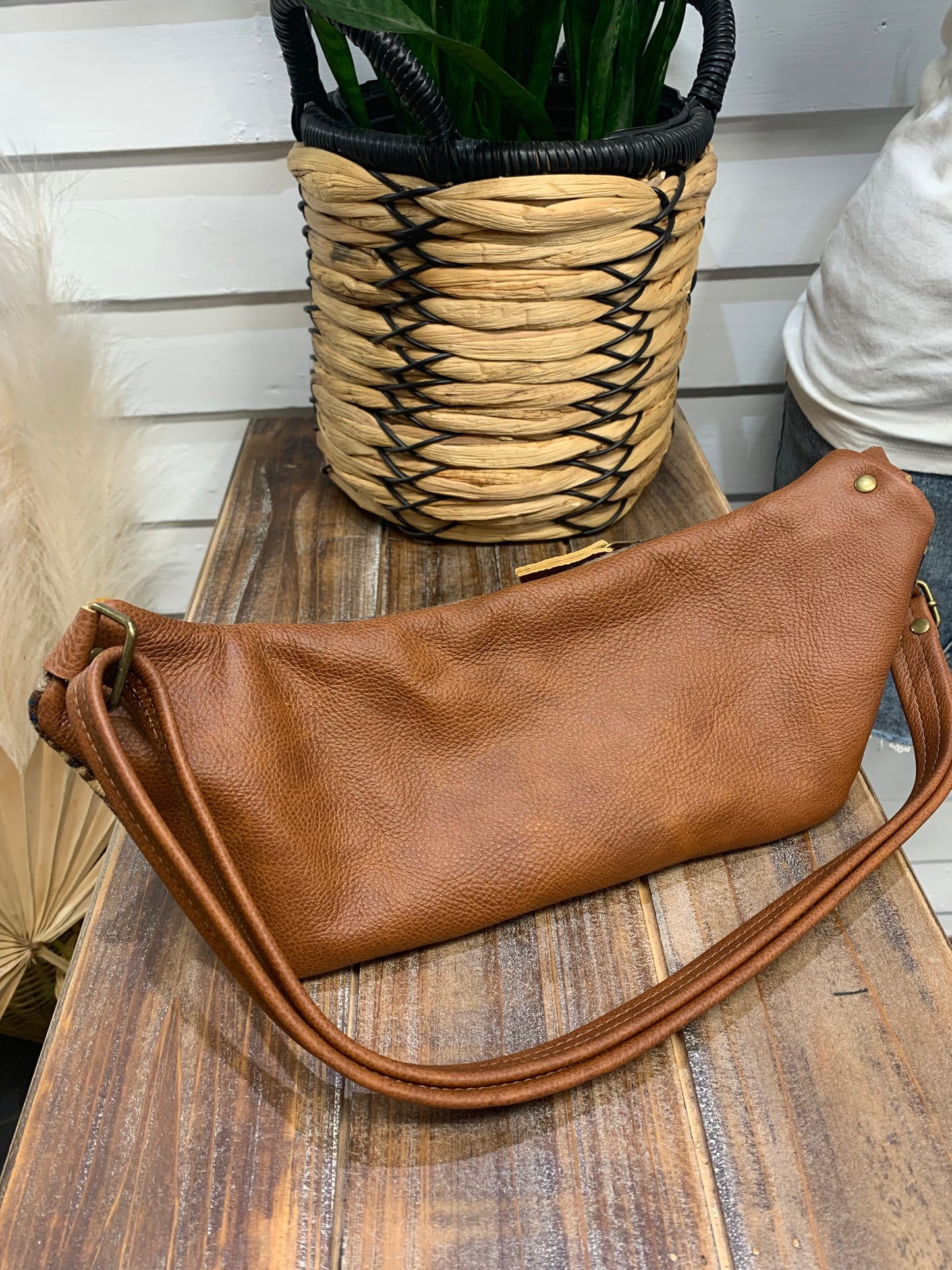 Jade Sling bag Buffalo wool and saddle leather crossbody