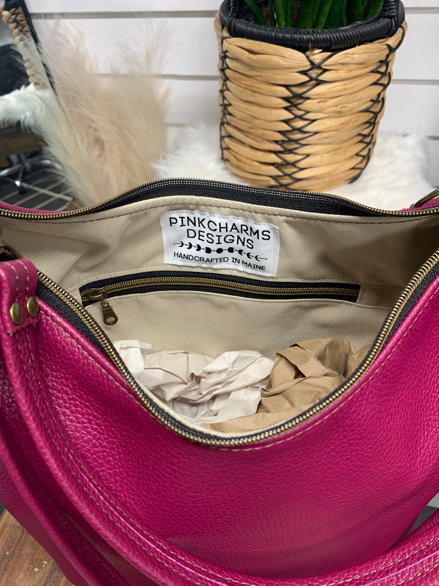 Onyx hobo bag, Berry Italian pebble grain leather crossbody