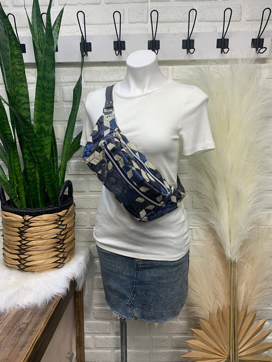 Jade Sling bag Woven Wings wrap scrap and grey leather crossbody