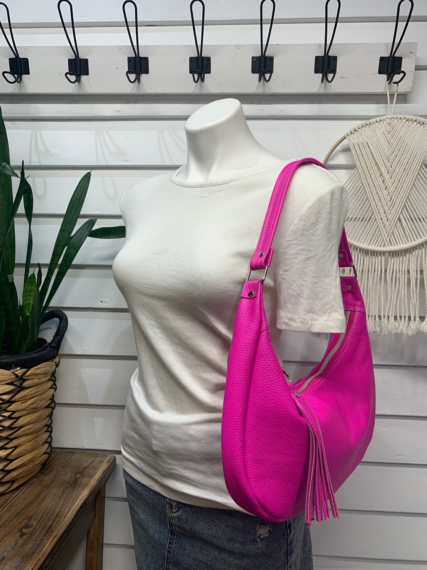 Garnet small hobo bag Dream Pink Italian leather, shoulder strap