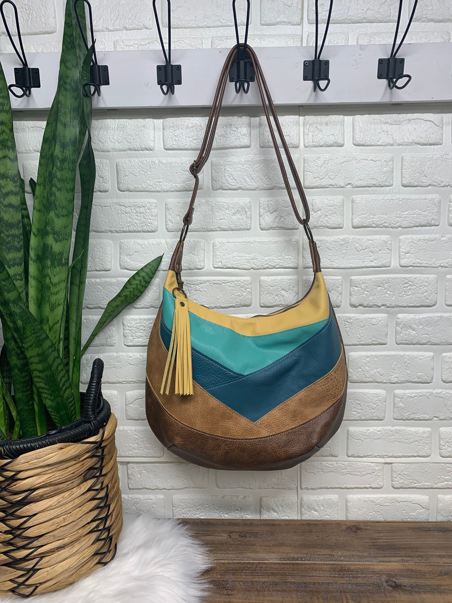 Patchwork leather hobo bag, beach