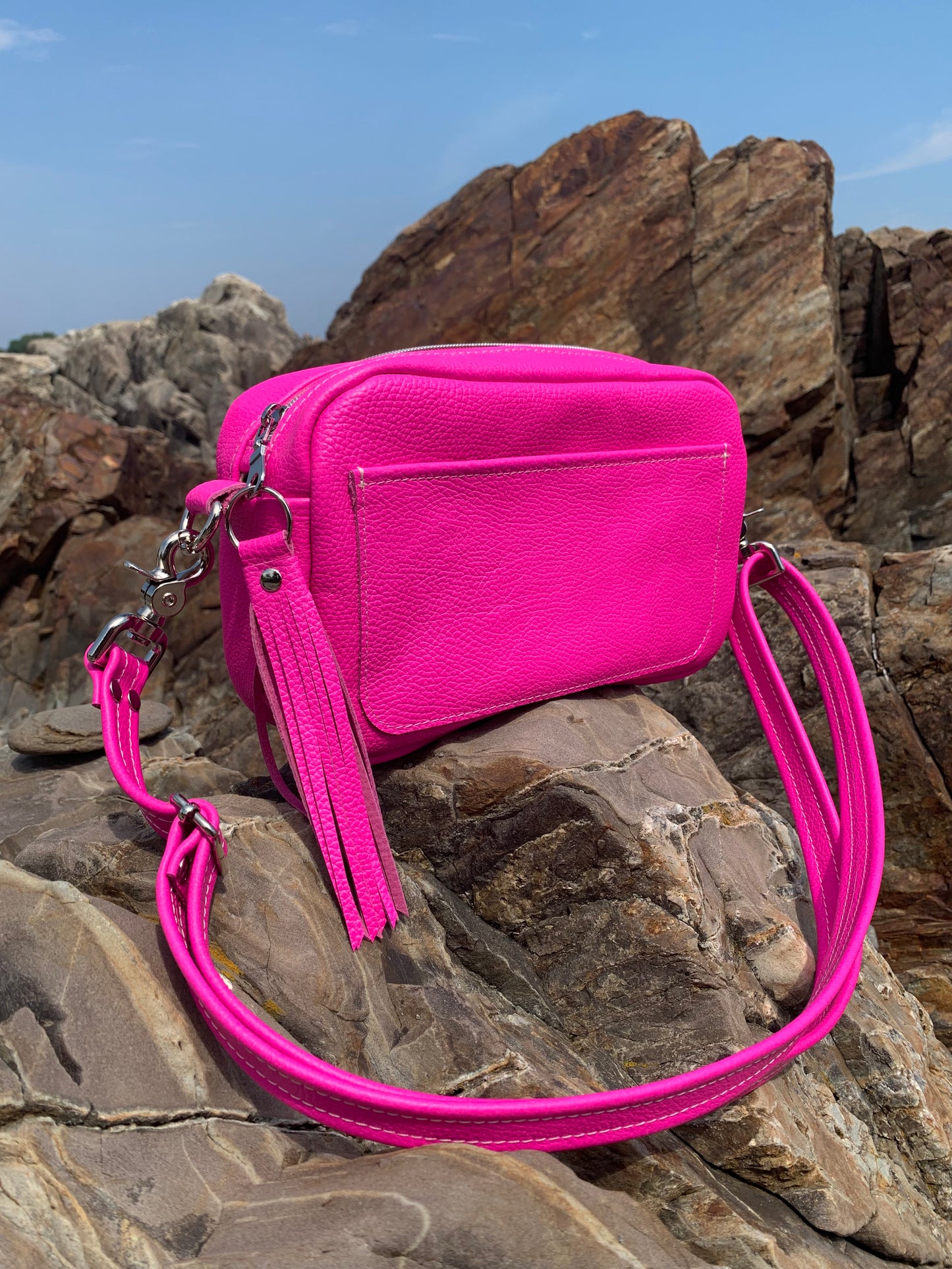 Emerald crossbody bag, Dream Pink Italian pebble grain leather