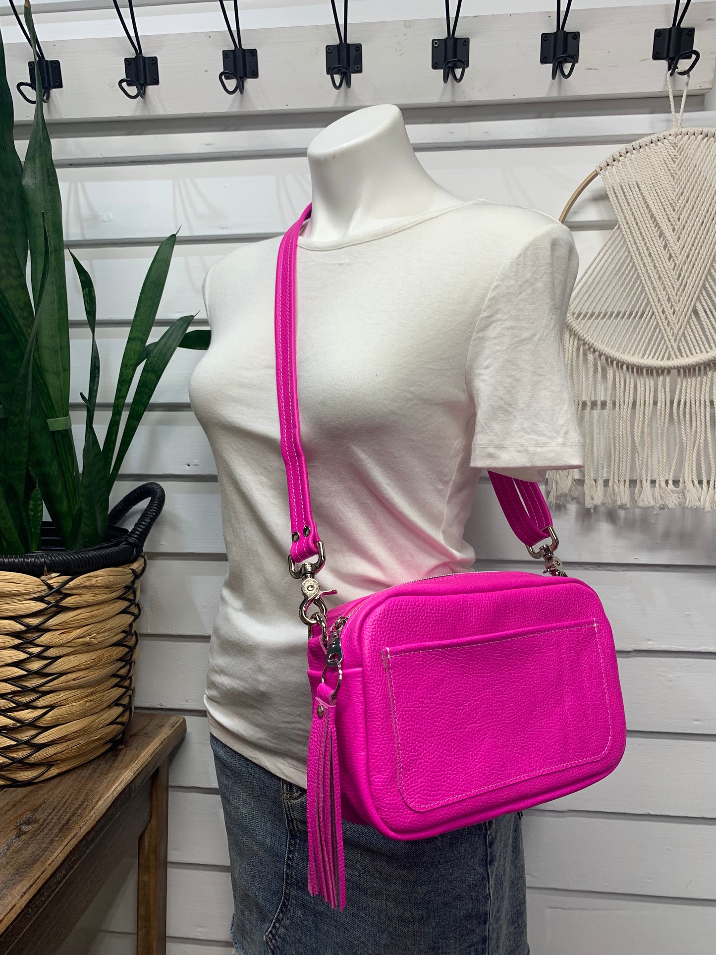 Emerald crossbody bag, Dream Pink Italian pebble grain leather