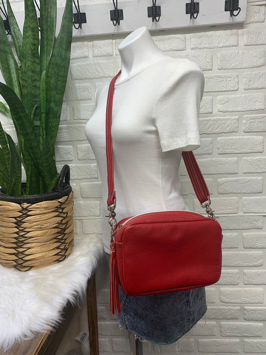 Emerald crossbody bag, Red Italian pebble grain leather