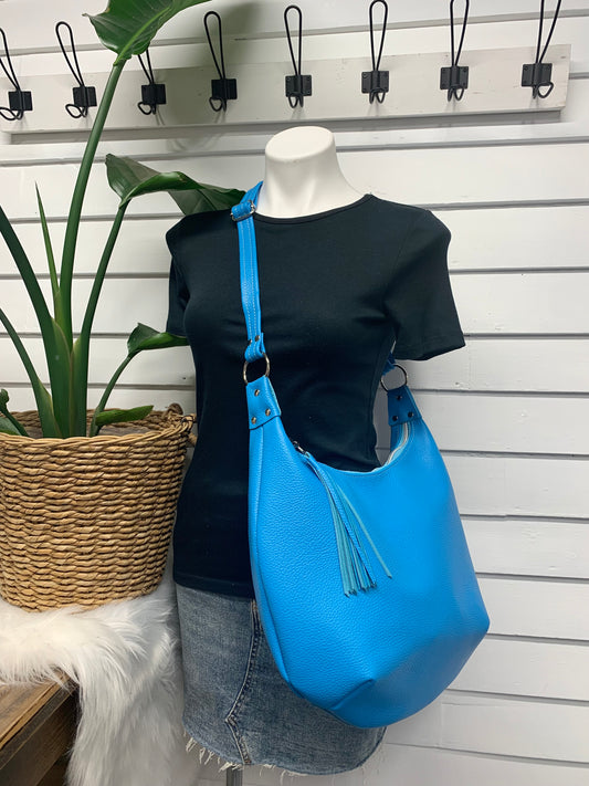 Onyx hobo bag Bright Blue Italian leather crossbody